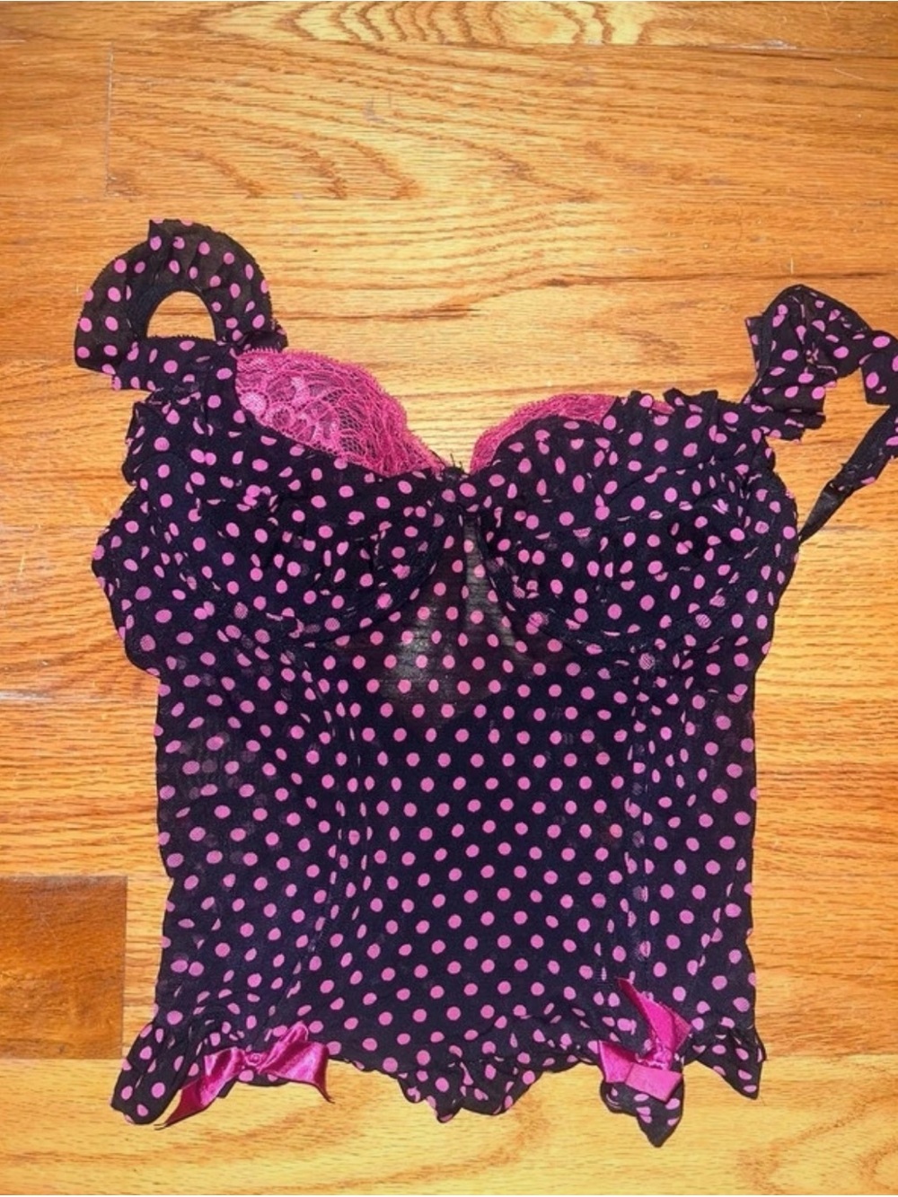 Vintage Black Corser with Pink Polka Dots and Lace